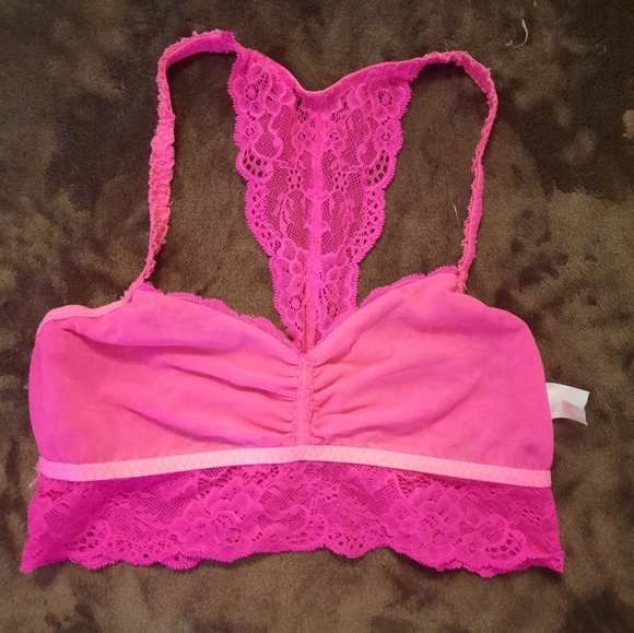 PINK floral design lace bralette in hot fuchsia - Picture 4 of 5